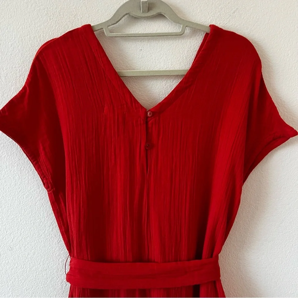 Pact Coastal Double Gauze Belted Jumpsuit Organic Cotton Red XS NWOT - Picture 9 of 16